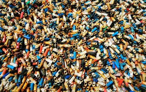 Texture empty shells from hunting rifles Stock Photos