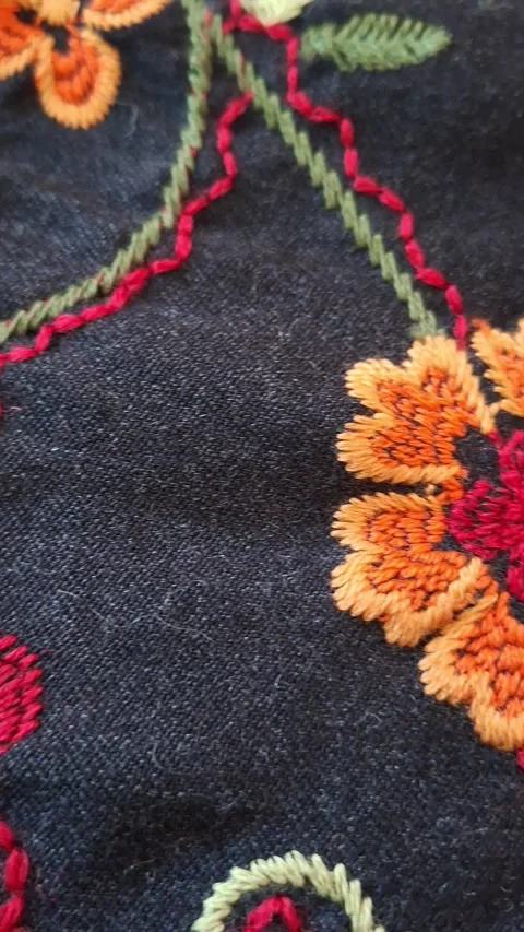 The texture of the fabric is dark blue with a floral pattern. Stock Footage 346493139