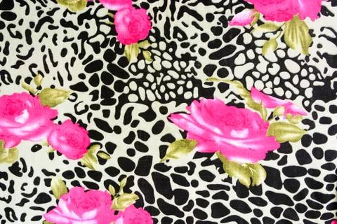 Texture fabric of leopard and rose for background Stock Photos