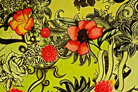 Texture fabric of retro flower for background Stock Photos