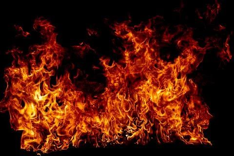 Texture of fire on a black background. Abstract fire flame background, large Stock Photos
