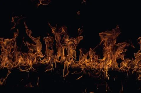 Texture of fire on a black background. Abstract fire flame background, large Stock Photos
