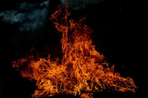 Texture of fire on a black background. Abstract fire flame background, large Stock Photos