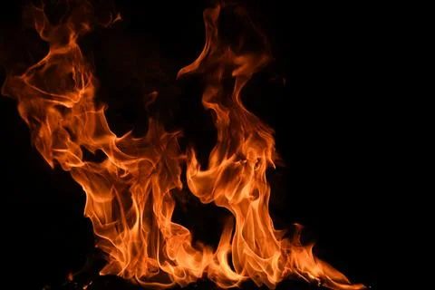 Texture of fire on a black background. Abstract fire flame background, large Stock Photos