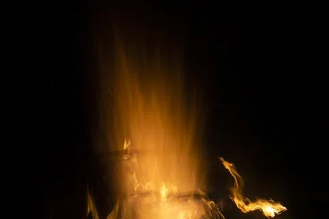 Texture of fire. Flames in night. Burning firewood. Stock Photos