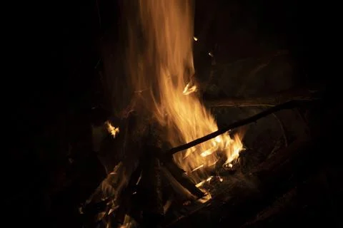 Texture of fire. Flames in night. Burning firewood. Stock Photos