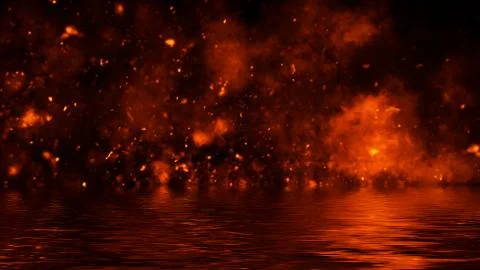 Texture of fire with reflection in water. Flames on isolated black background Stock Illustration