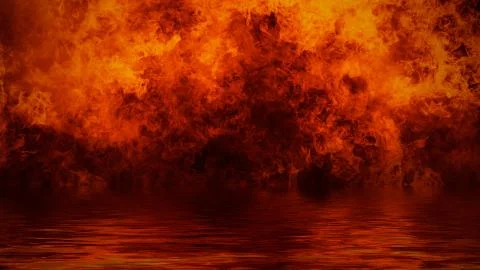 Texture of fire with reflection in water. Flames on isolated black background Stock Illustration