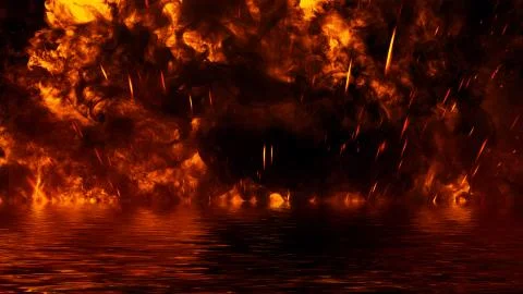 Texture of fire with reflection in water. Flames on isolated black background Stock Illustration