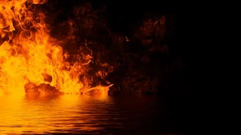 Texture of fire with reflection in water. Flames on isolated black background Stock Illustration