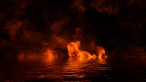 Texture of fire with reflection in water. Flames on isolated black background Stock Illustration