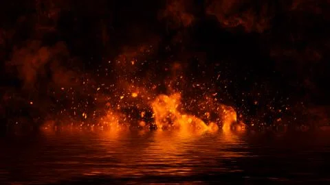 Texture of fire with reflection in water. Flames on isolated black background Stock Illustration