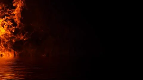 Texture of fire with reflection in water. Flames on isolated black background Stock Illustration