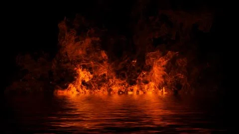 Texture of fire with reflection in water. Flames on isolated black background Stock Illustration