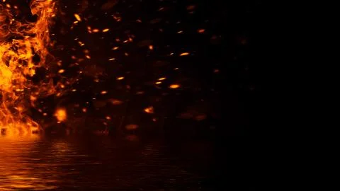 Texture of fire with reflection in water. Flames on isolated black background Stock Illustration