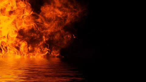 Texture of fire with reflection in water. Flames on isolated black background Stock Illustration