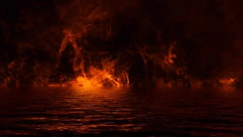 Texture of fire with reflection in water. Flames on isolated black background Stock Illustration