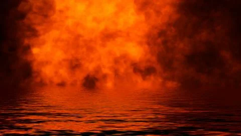 Texture of fire with reflection in water. Flames on isolated black background Stock Illustration