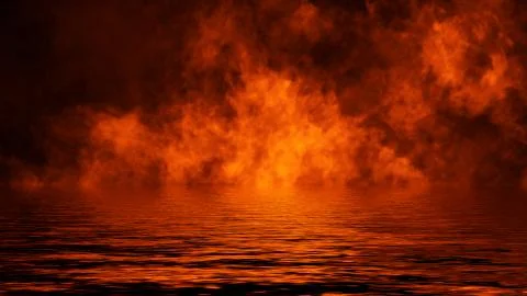 Texture of fire with reflection in water. Flames on isolated black background Stock Illustration