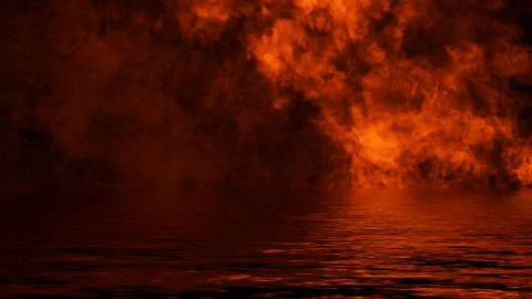 Texture of fire with reflection in water. Flames on isolated black background Stock Illustration