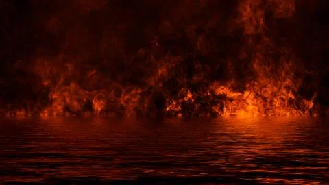 Texture of fire with reflection in water. Flames on isolated black background Stock Illustration