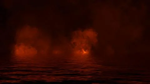 Texture of fire with reflection in water. Flames on isolated black background Stock Illustration