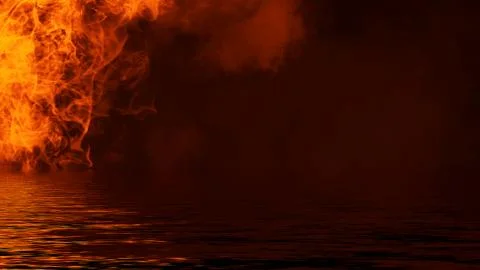 Texture of fire with reflection in water. Flames on isolated black background Stock Illustration