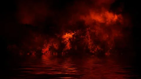 Texture of fire with reflection in water. Flames on isolated black background Stock Illustration