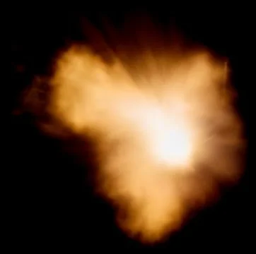 The texture of a firearm shot , a bright flash of flame on a black background Foto stock