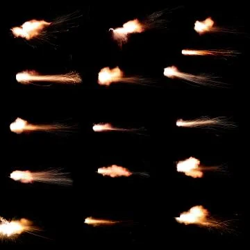 The texture of a firearm shot , a bright flash of flame on a black background Foto stock