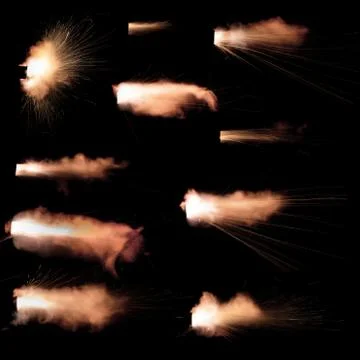 The texture of a firearm shot , a bright flash of flame on a black background Stock Photos