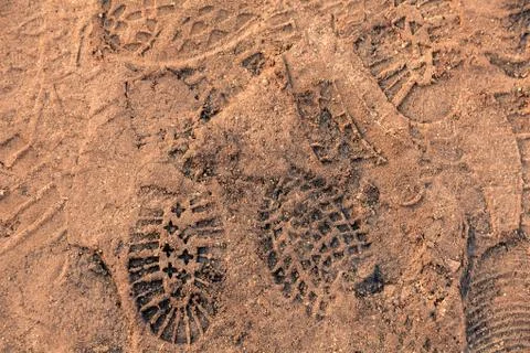 Texture footprints in the sand Stock Photos