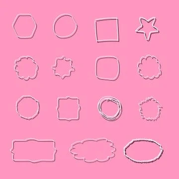 Texture frames isolated on white background. Set of frames in form round and  Illustrazione stock