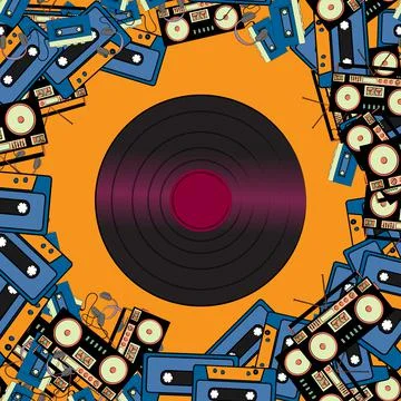 Texture frames from retro musicians old antiquarian hipster electronics appli Stock Illustration