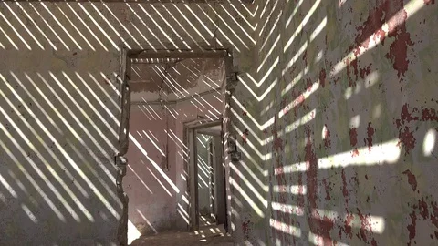 Texture. Geometric Parallel Sun Shadows. Solar shadows on the walls of the house Stock-Footage 114274577