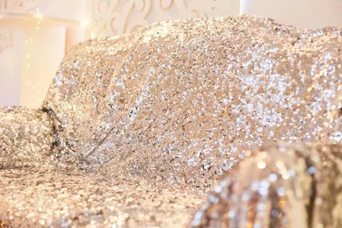 Texture glitter sequins silver sofa. Beautiful rich interior. silver sofa Stock Photos