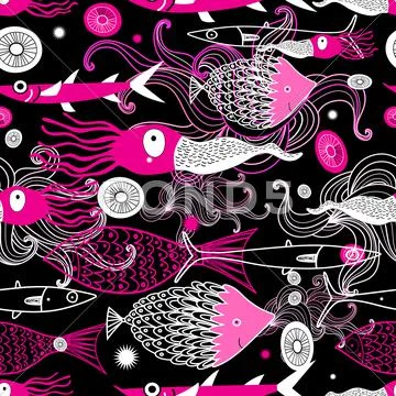 Texture graphic squid and fish Stock Illustrationen