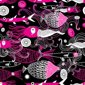 Texture graphic squid and fish Stock Illustration