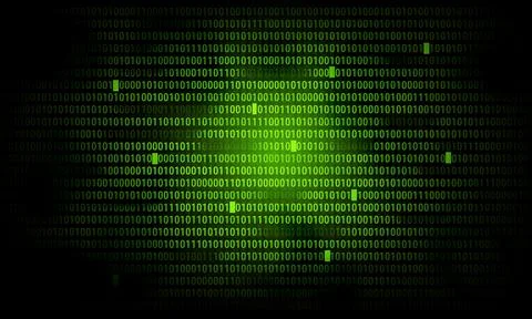 Texture of green binary codes in the dark background 库存照片