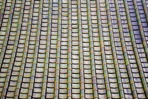 Texture the green tile roofs. Stock Photos