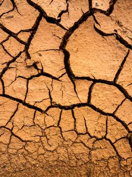 Texture of ground cracked surface close-up background. Brown color. Stock Photos
