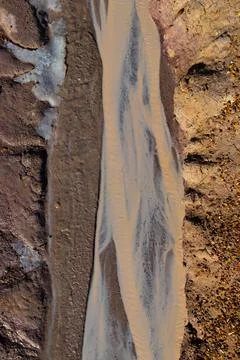 Texture of ground, river and ice in the same picture with different colors Stock Photos