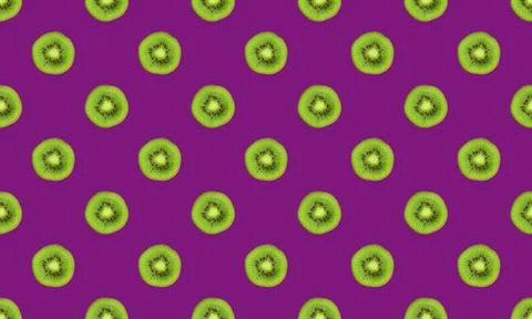 Texture. Kiwi repeating seamless pattern on purple background. Kiwi is cut. Stock Photos