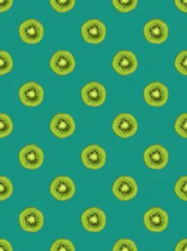 Texture. Kiwi repeating seamless pattern on green background. Kiwi is cut. Stock Photos