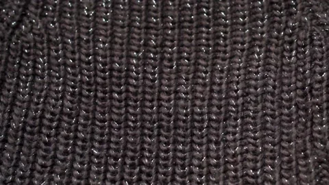 Texture of Knitted Black Dark Gray Fabric with Sequins Close-up. Textile, Plaid, Stock Footage 220781039