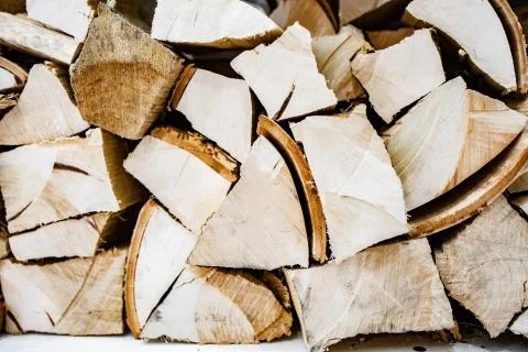Texture from a large number of split logs. Bright clean wood for kindling Stock Illustration