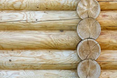 Texture of large pine logs yellow color close up Stock Photos