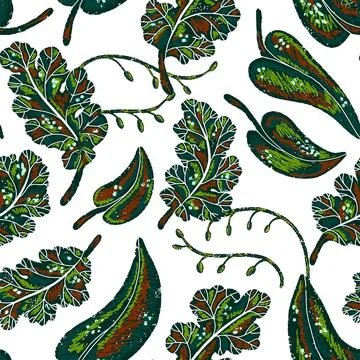 Texture leaves. Plant organic pattern. Cartoon style. Hand drawn elements. Ve Stock Illustration