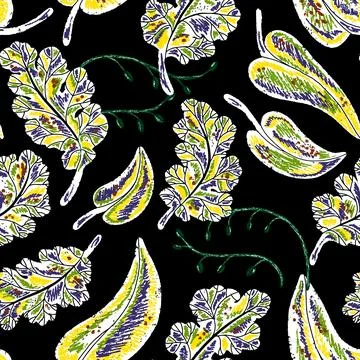 Texture leaves. Plant organic pattern. Cartoon style. Hand drawn elements. Ve イラスト素材