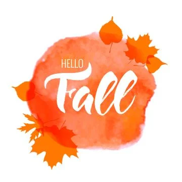 Texture lettering hello fall on the colored background Stock Illustration